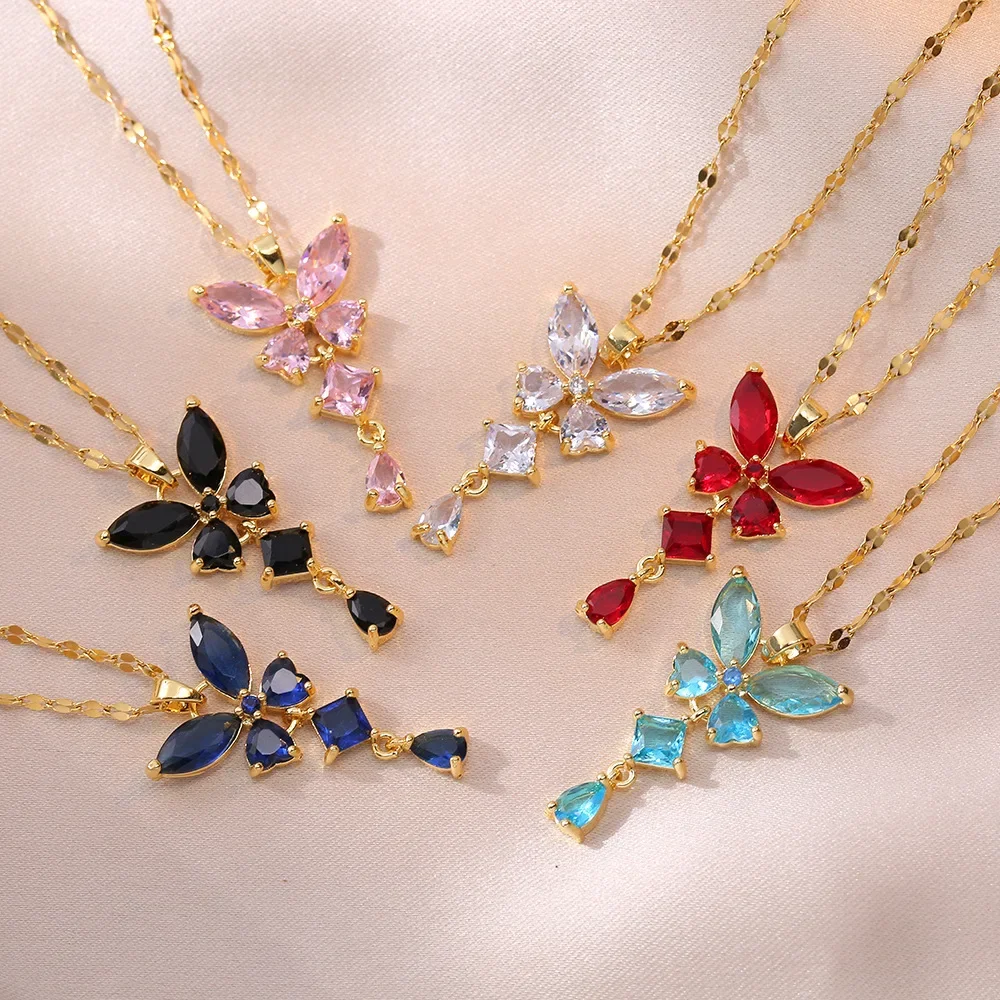 

Корейская мода Ins кристалл бабочка ожерелье Шарм CZ камень пляжные украшения кулон воротник для женщин подарок оптовая продажа