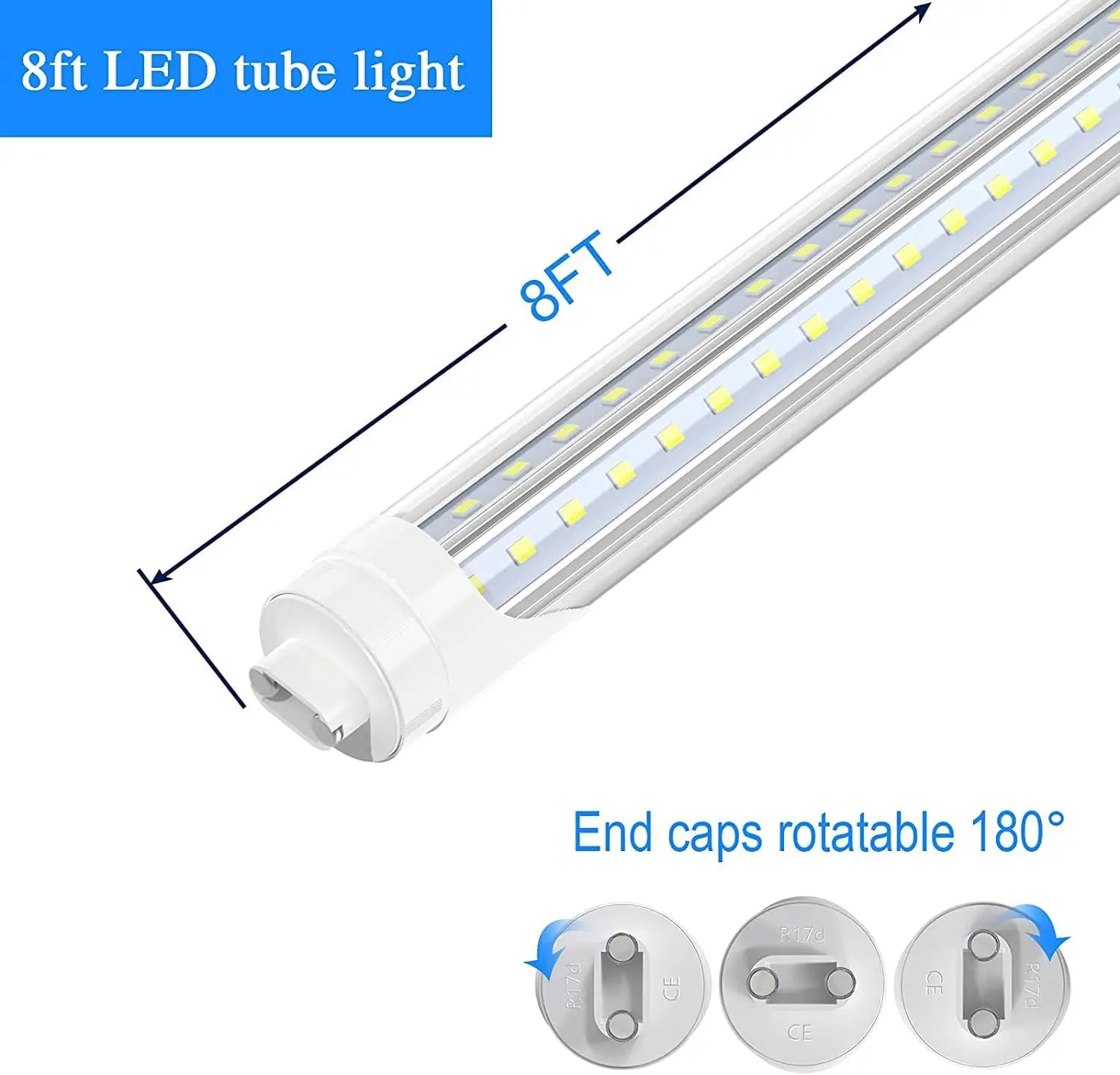 R17D/HO 8FT LED Bulbs - (12 Pack) Rotate V Shape, 5000K Daylight 72W, 7200LM, 110W Equivalent F96T12/DW/HO, Clear Cover,