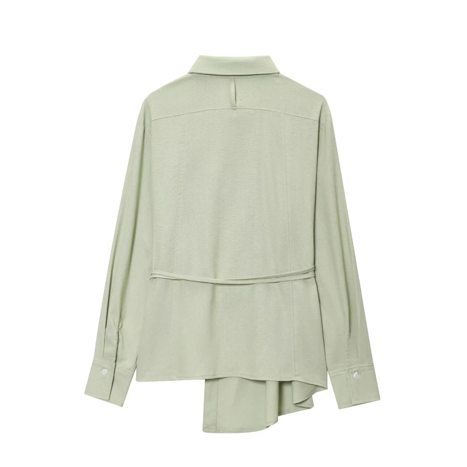 RARA2025 신상 여름 여성 캐주얼 패션 심플 루즈핏 허리 벨트 라펠 긴팔 언밸런스 밑단 셔츠 탑