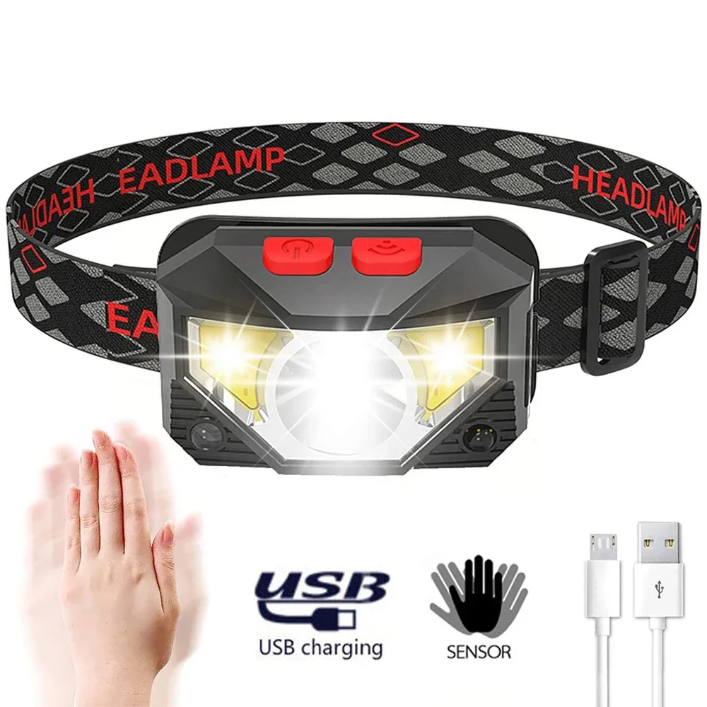 Led Koplamp Met Sensor 8 Modes Usb Oplaadbare Voor Camping En Running