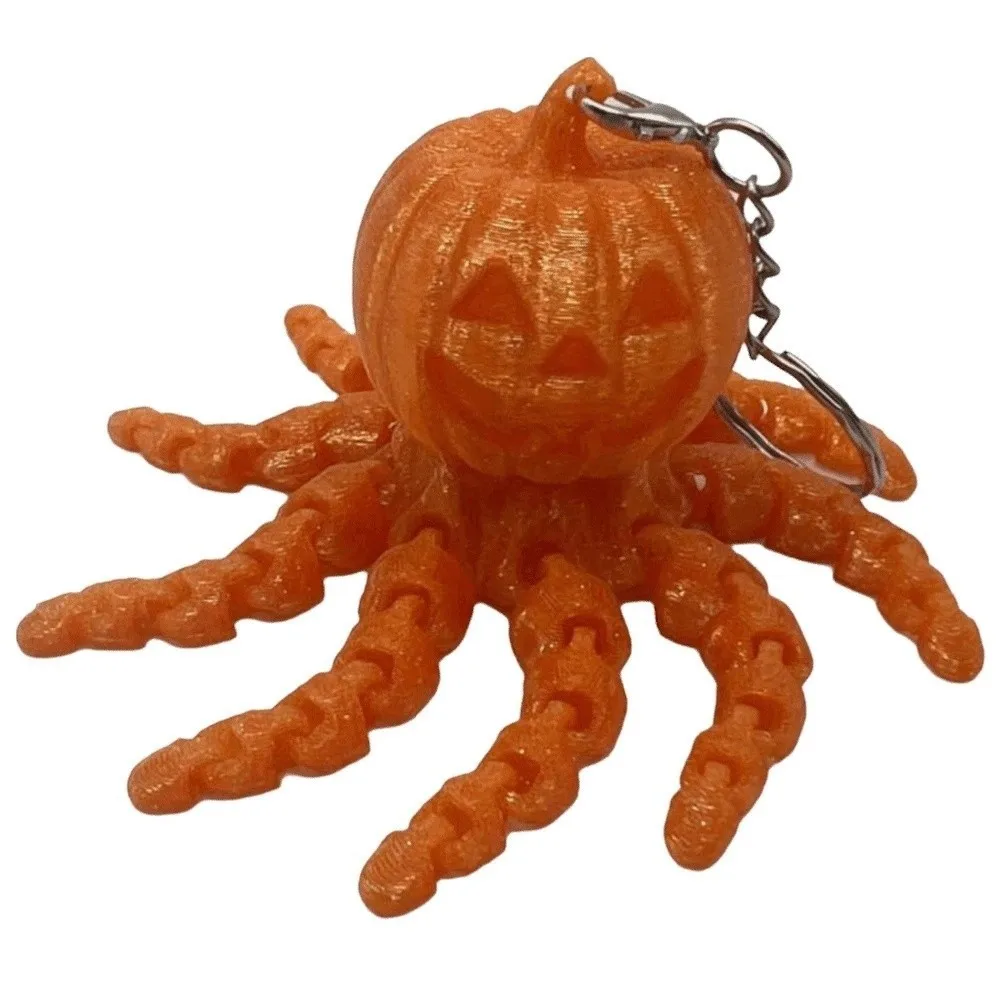 Glow In The Dark Pumpkin Key Chain Articulated Jointed Rotating Design Ghost Key Ring Flexible Tentacles Lightweight Fidget