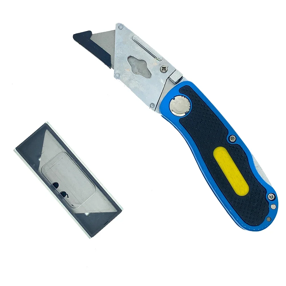 Folding Blade Utility Knife Cutter with Rubber Anti-slip Hand Safety Lock Pocket Outdoor Heavy Duty Box Cutter Hand Tool