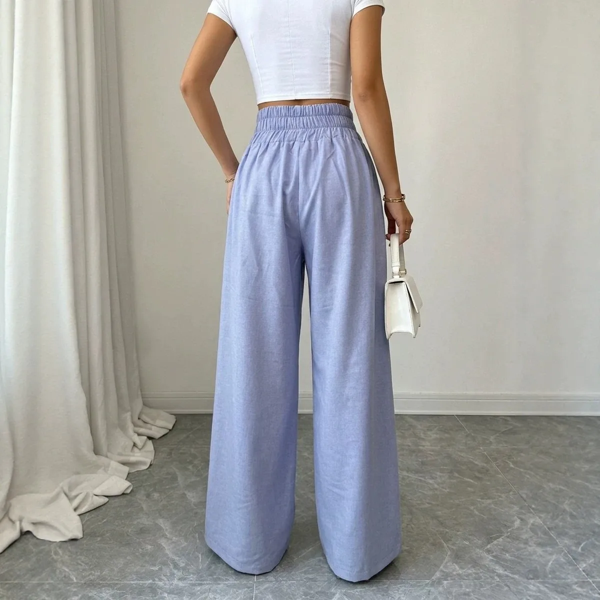 Casual Loose Fit High Waist Pants with Pockets Button Closure Japanese Korean Casual Relaxed Fit Full Length Women Pants
