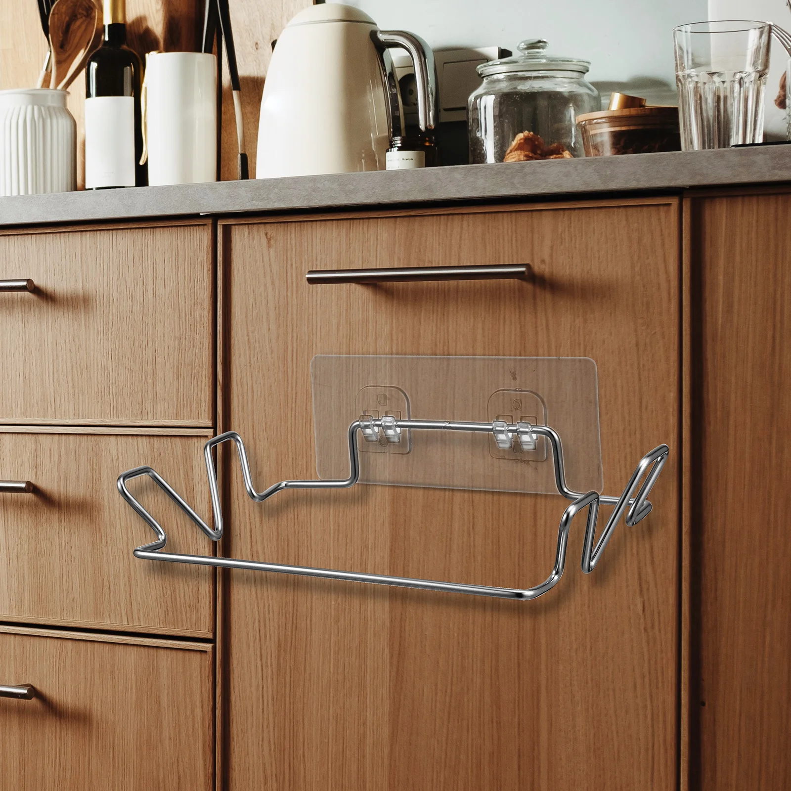 

1 Set Trash Bag Holder For Plastic Bags Portable Adhesive Hanging Organizer Stainless Steel Kitchen Cabinet Door Hanger Garbage
