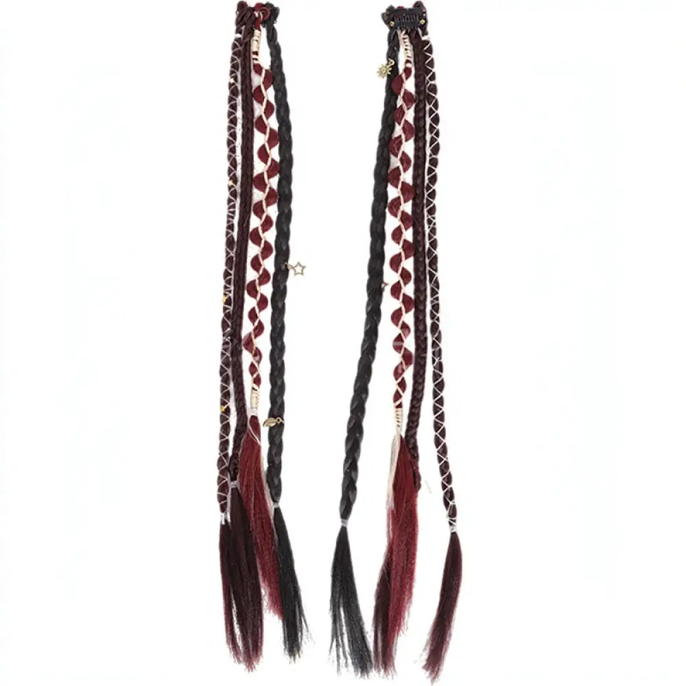 Boho Style Braided Ponytail Extensions Clip In Hair Pieces For Women Heat Resistant Fiber Small Twist Braid Styling Tool