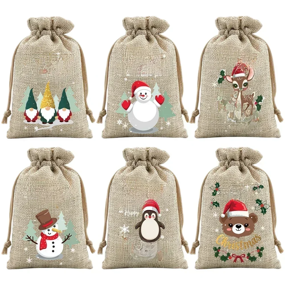 

Flannel Linen Bags Christmas Drawstring Bags Holiday Celebrations Classic Christmas Patterns Convenient Access