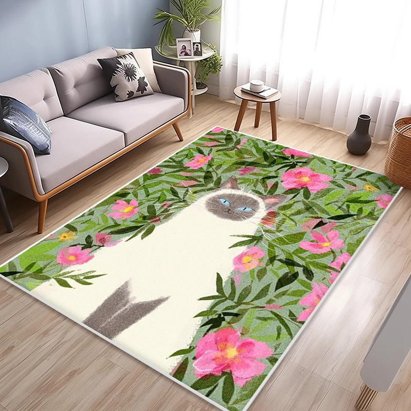 

Cartoon Flower Bush Cat Decorate Living Room Carpet Bedroom Bedside Soft Floor Mat Fashion Coffee Table Plush Rug Ковер Tapis 러그