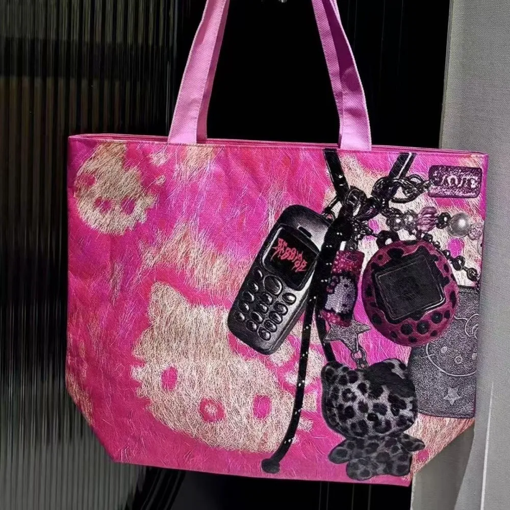 

Y2K Aesthetic Hello Kitty Baddie Double-sided Large-capacity Shoulder Bag Handbag Tote Bag Fashionable Women Commuter Bag