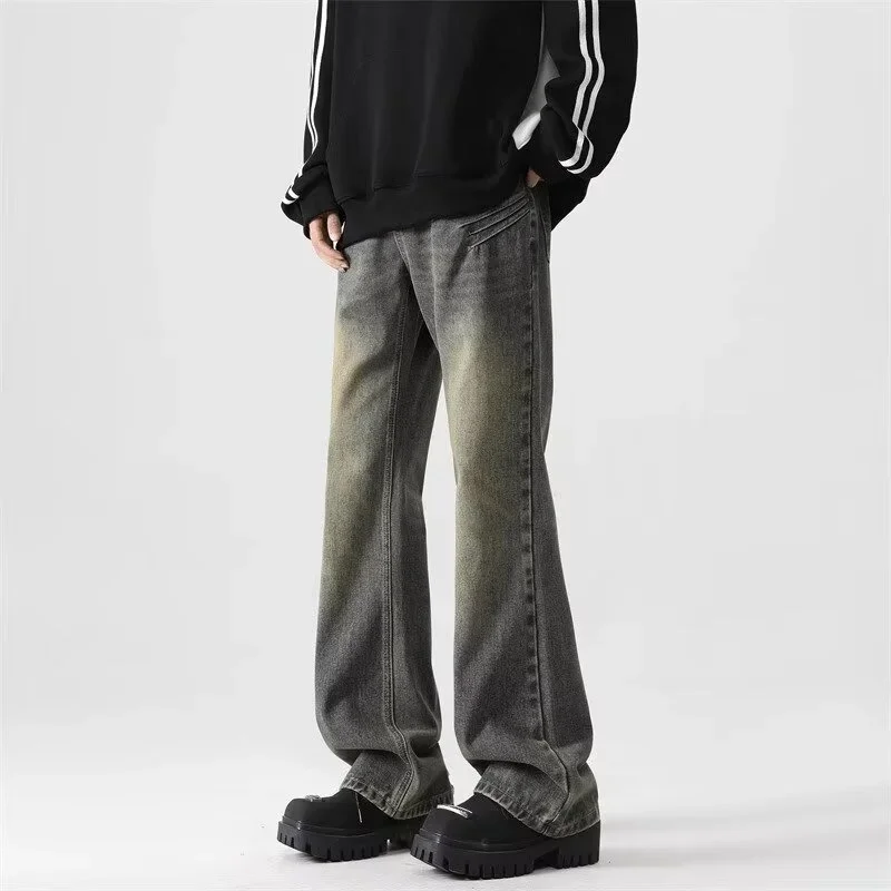 Jean Délavé à Jambes Larges pour Homme, Pantalon en Denim Drapé Baggy, Style Hip Hop, Dégradé Droit, Nouvelle Collection