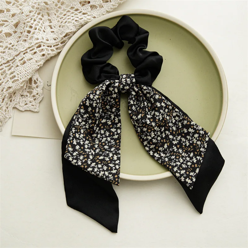Fashion Floral Haar Bands Mädchen Bogen Scrunchies Koreanische Pontail Doppel-deck Schal Haar Krawatten Haar Zubehör Haarband Party Geschenk – Detail 7