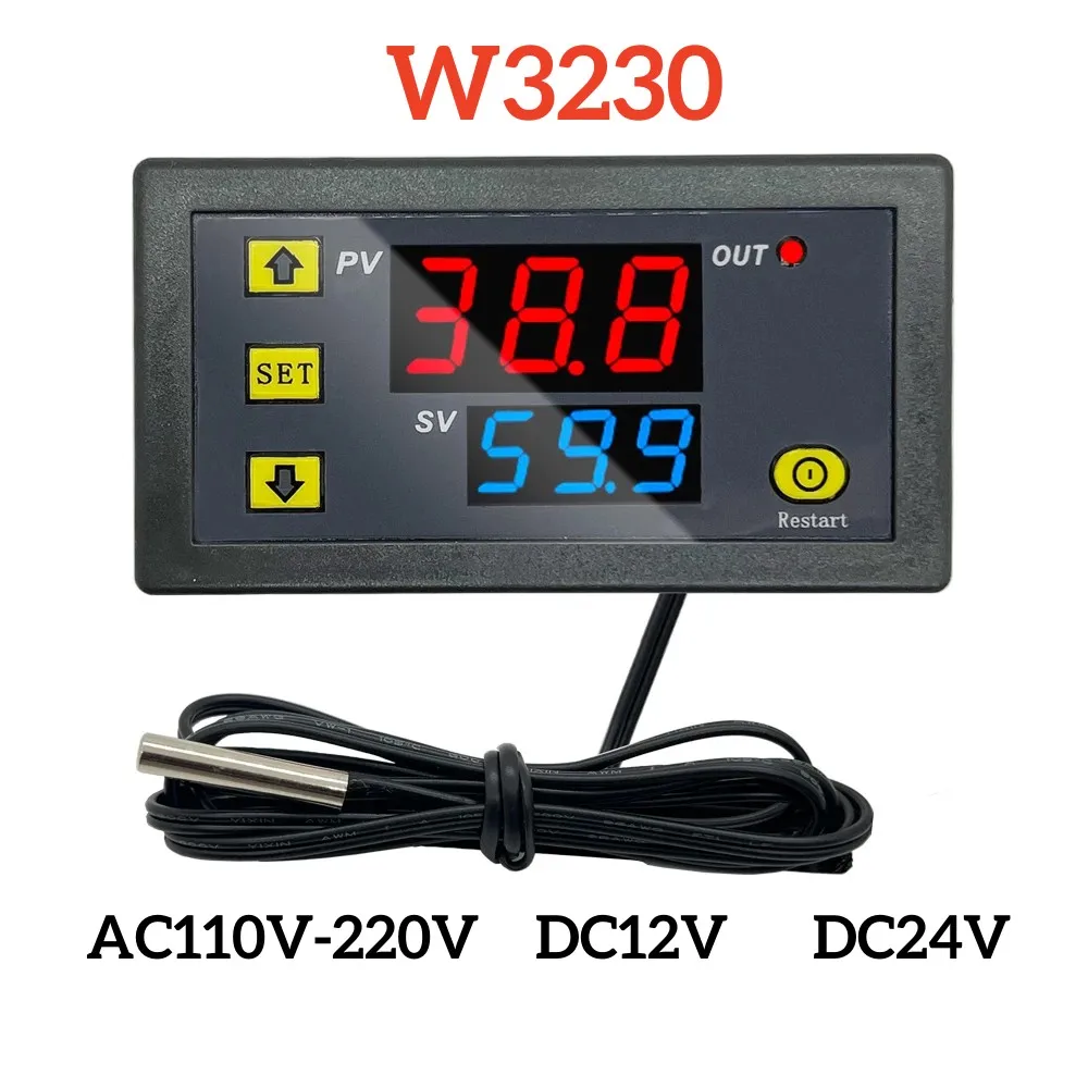 W3230 DC 12V 24V AC110-220V Probe Line Digital Temperature Control LED Thermostat Regulator Heat/Cooling Control Thermoregulator