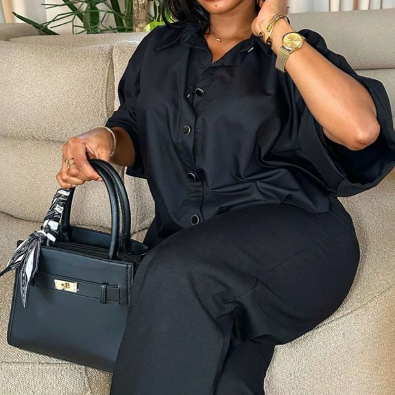 Moda primavera e verão novo terno camisa casual calças de perna larga temperamento de duas peças roupas femininas