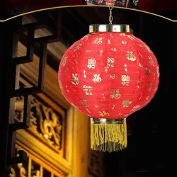 Waterproof Chinese Red Lanterns Blessing 10 inchGood Luck Lantern Cloth with Tassels Outdoor Round Party Home Decoration
