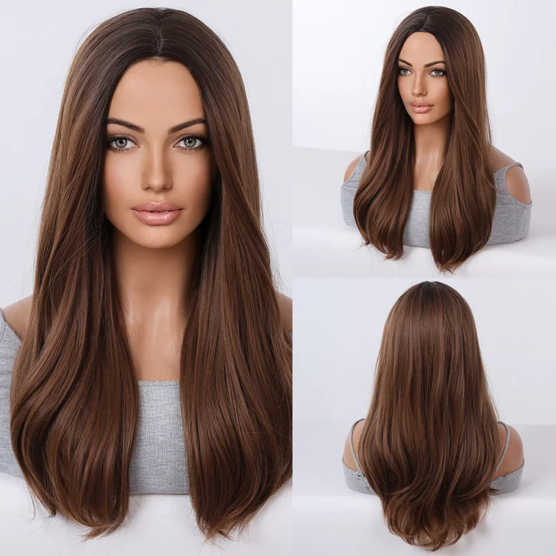 

Mansha 24inch Middle Parted Long Curly Hair European and American Style Big Wave Women's Brown Full Wig