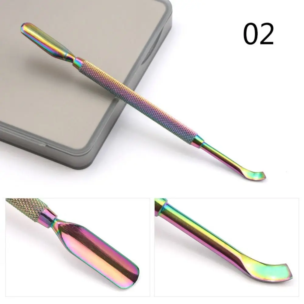 Nagelhautschieber aus Edelstahl, doppelseitig, abgeschrägter Gel-Nagellackentferner aus Stahl, doppelseitiges mehrfarbiges Pediküre-Werkzeug für Pediküre