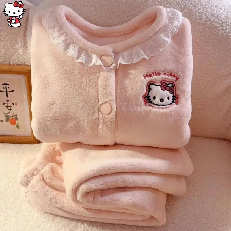 حار سانريو فتاة المتسكعون مجموعة مرحبا كيتي Y2K Kawaii أنيمي أزياء فضفاضة الخريف والشتاء سماكة الفانيلا ملابس الأطفال #5