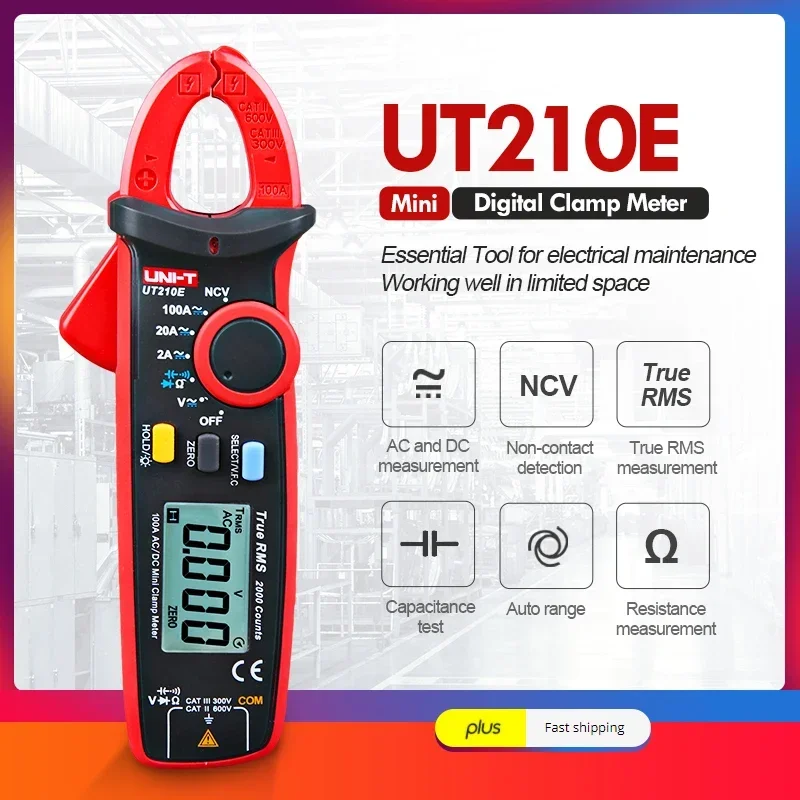 UNI-T UT210E UT210D Digital AC DC Current Clamp Meter True RMS Pliers Ammeter Voltage Tester Frequency Meter alicate amperímetro