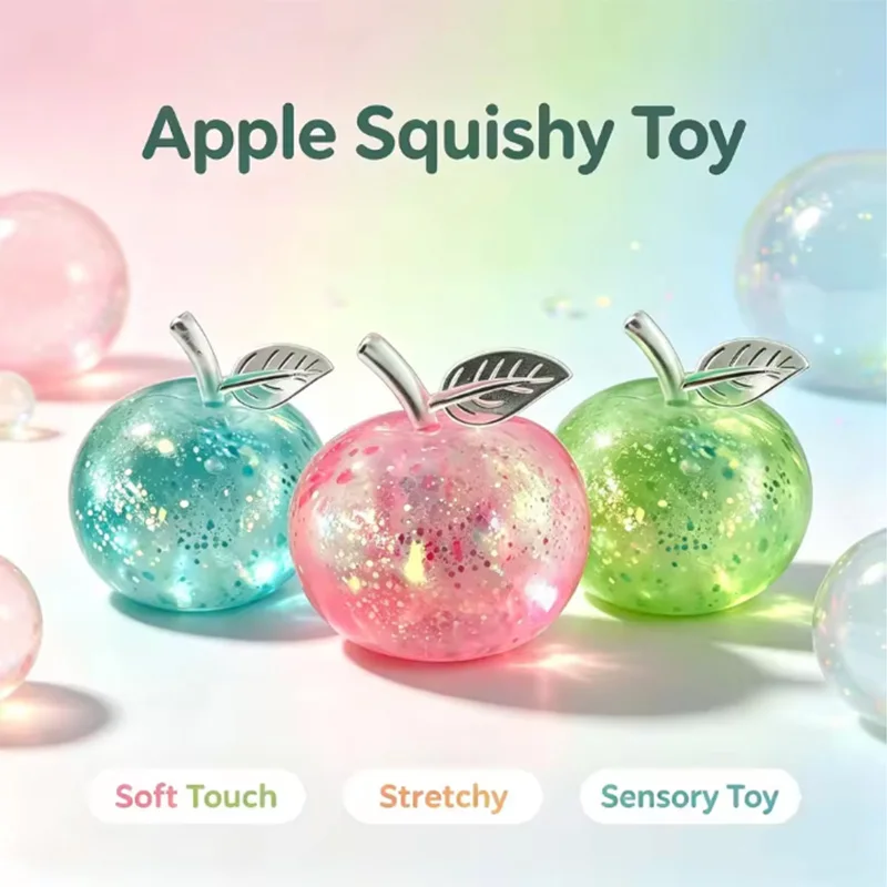 Squishy Pink Blue Green Apple Soft Fidget Sensory Toy for ADHD Autism Slow Rebound Squeeze Toy for Adults Christmas Gifts