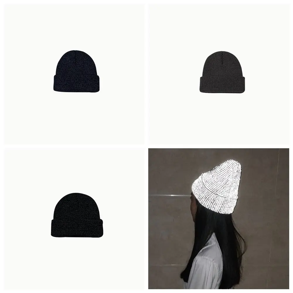 Fashion Windproof Reflective Knitted Hats Keep Warm Beanies Shining Beanies Hat Korean Jennie Style Sequin Knitted Hat for Night