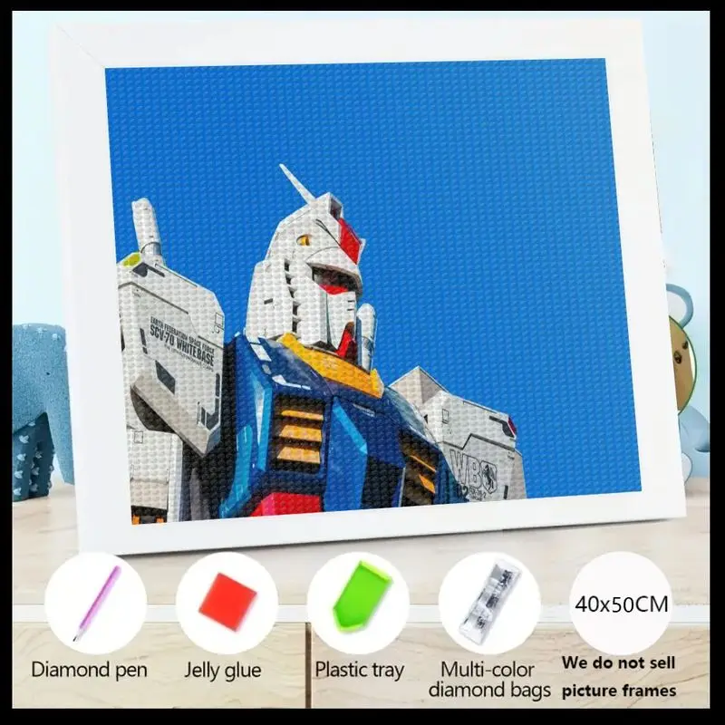 

1PC 5D DIY Gundam Robot Diamond Painting Kit, Full Drill Anime Mecha Art Craft Set for Adults & Kids, Large 40x50CM Rhinestone E
