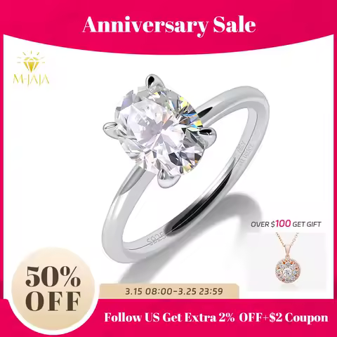M-JAJA 1-3CT Oval Cut Moissanite Diamond Engagement Ring for Women 925 Sterling Silver Ring Bridal Wedding Band with Certificate
