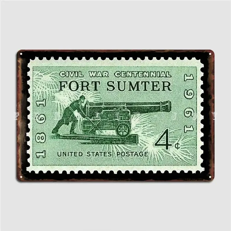 American Civil War Postage Stamp Fort Sumter 1864 1964 Grand Metal Plaque Poster Mural Painting Wall Cave Tin Sign Poster