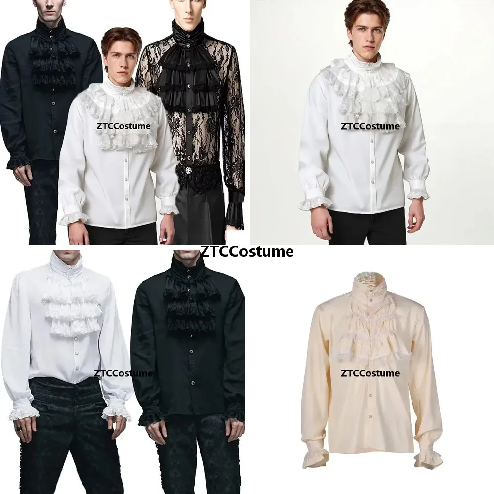 Chemise gothique victorienne en dentelle à volants et manches bouffantes, chemisier médiéval pour cosplay pour hommes