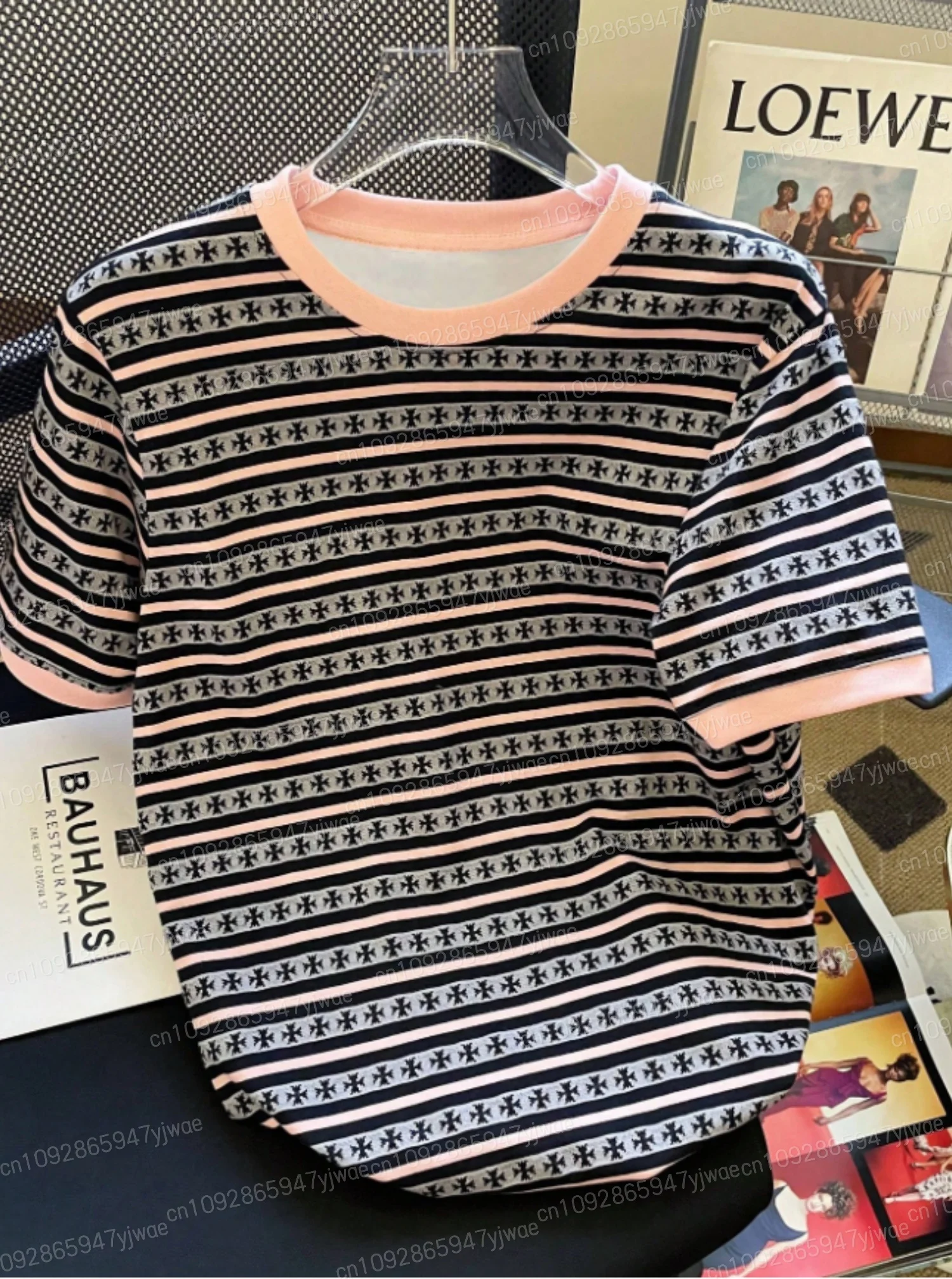 

2025 Women Fashion Stripe Blue Love Print O-Neck Short Sleeve T-Shirt Summer Tee Baseball Jerseys Stripe Oversized Sport T-Shirt
