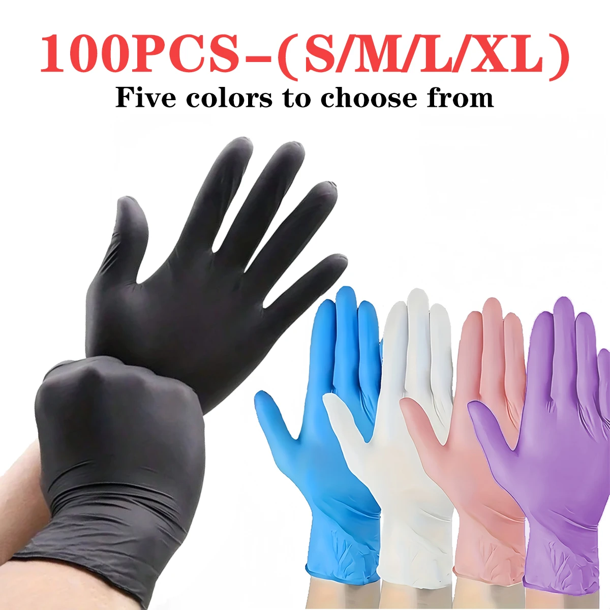 

100 одноразовых перчаток, универсальные одноразовые нитриловые перчатки, подходят для кухни, ванной комнаты, сада, патио и работы на открытом воздухе