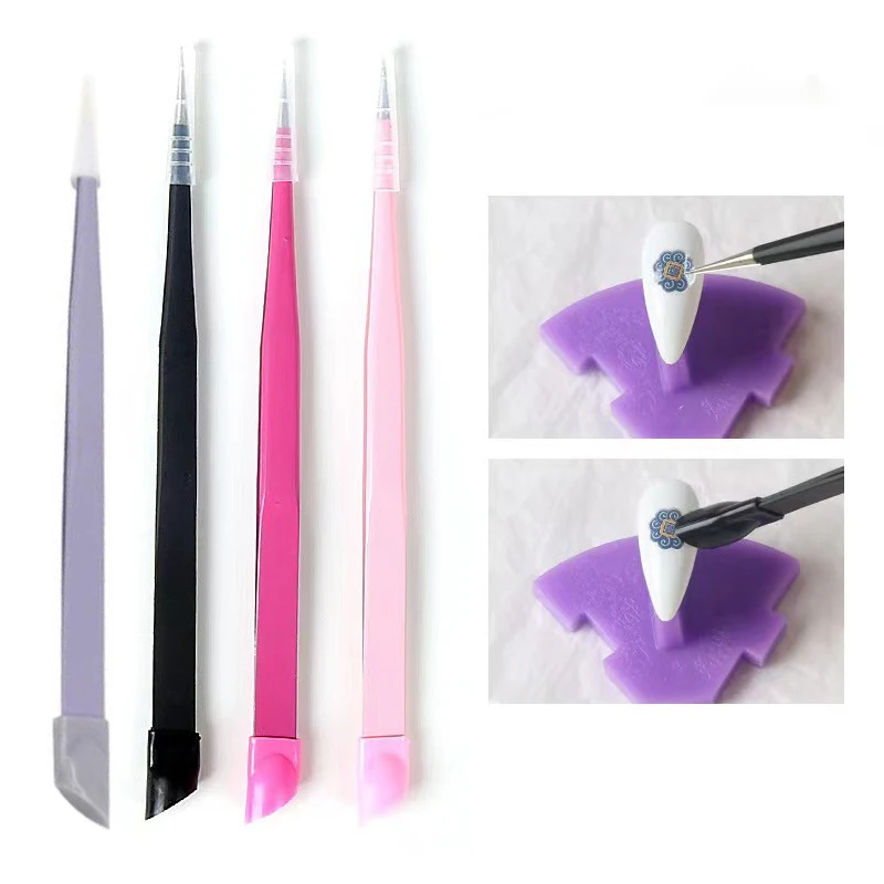 Dubbelzijdig Siliconen Nail Art Pincet Met Drukkop Nagelstickers Steentjes Pick-Up Clip Wimper Extensie Make-Up Tools