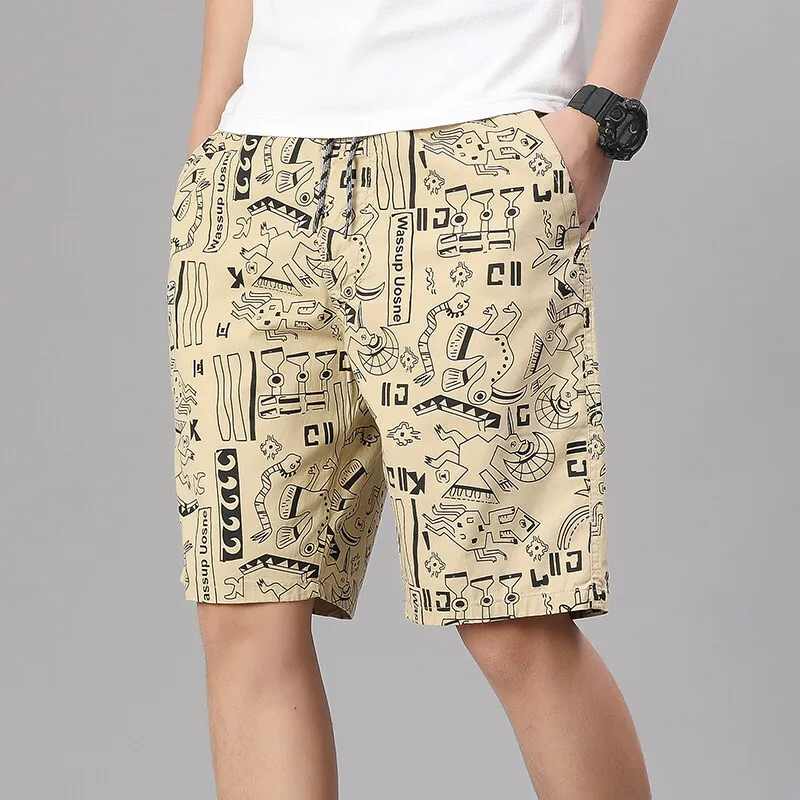 Mens Light Weight Shorts Elastic Waist Casual Shorts Printed Beach Shorts Relaxed Fit Running Shorts Cotton Sweat Shorts