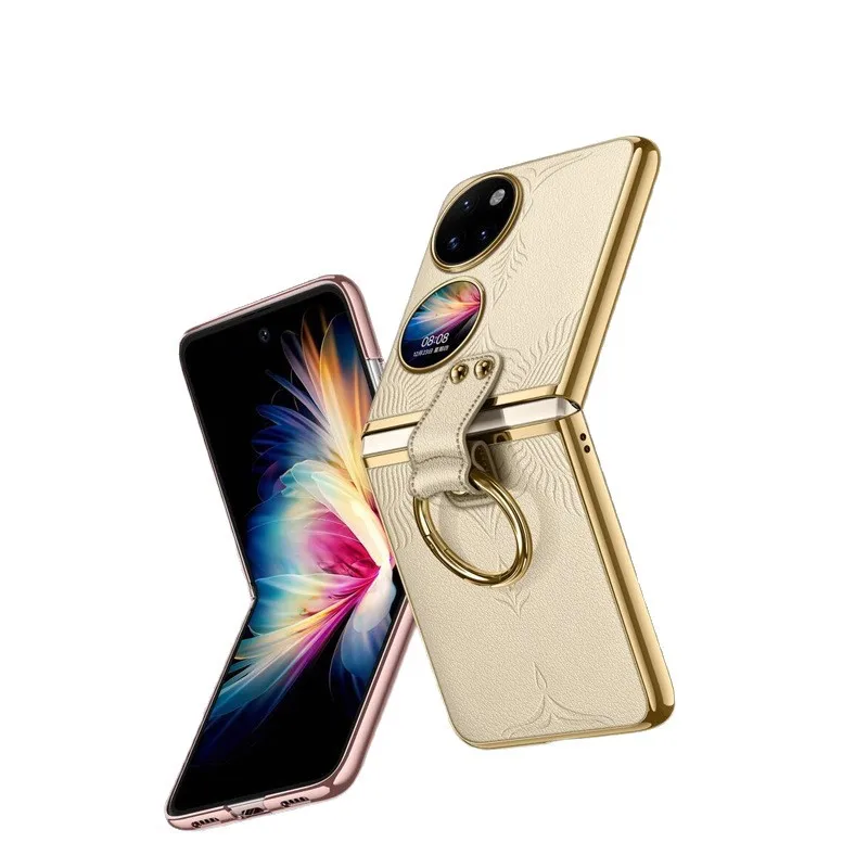 For Huawei P50 Pocket Genuine Leather Mobile Phone Case Folding Bracket Anti-Fall Protective Cover Pocket 2