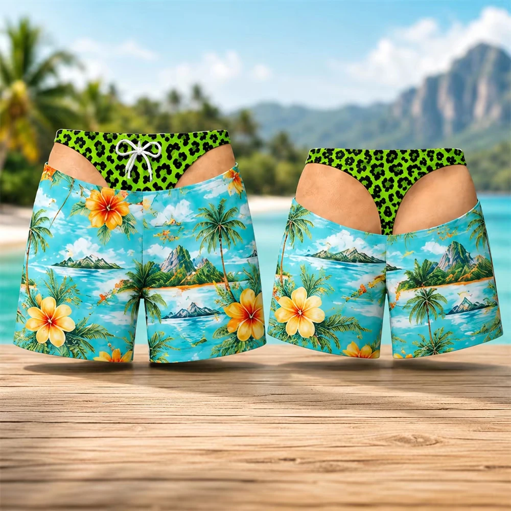 Hawaii Leopardenmuster Design Herren Badehose 3D-Druck Lustiges Fake-Butt-Muster Strandshorts Sommer Outdoor Persönlichkeit Brandneu – Detail 3