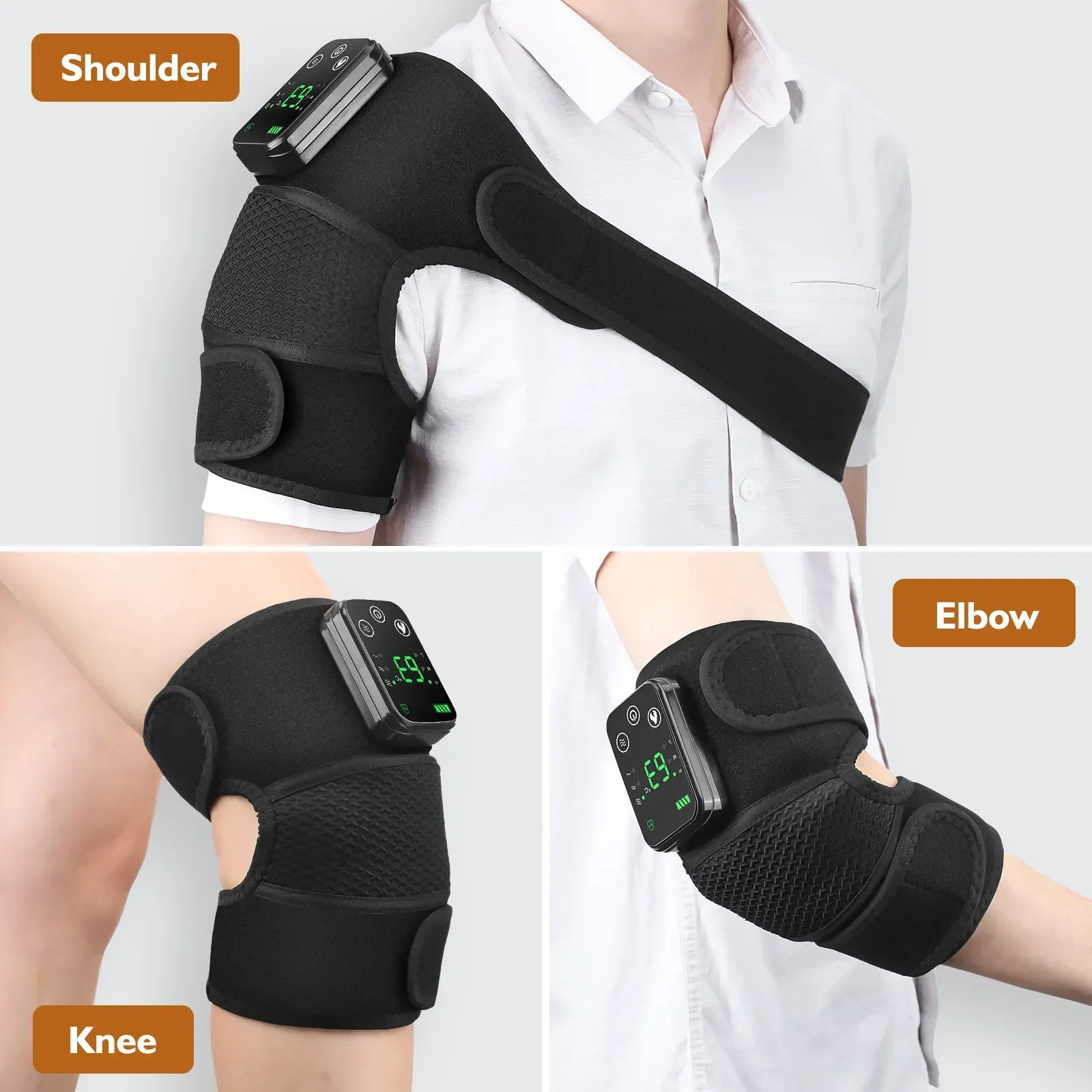 Cordless Heating Knee Pad Multifunctional Knee Shoulder Elbow Massager 3 Modes Vibration Hot Compress Knee Brace USB Charging