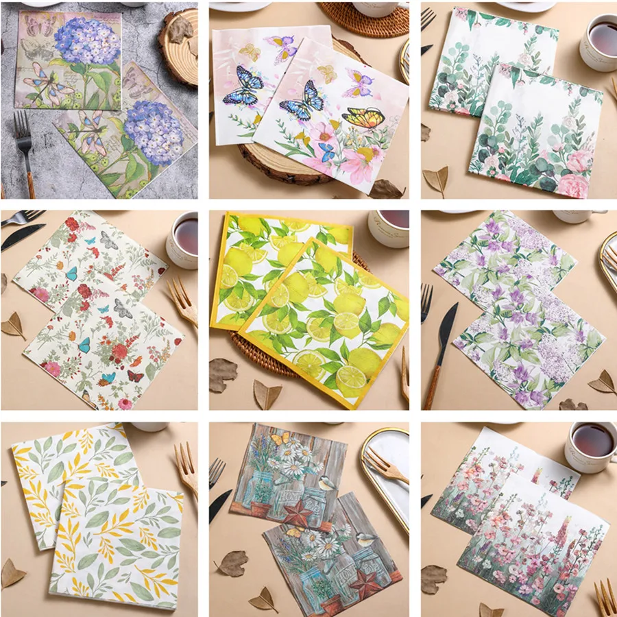 

20Pcs/pack 33x33cm Vintage Flower Printed Craft Paper Disposable Table Dinner Napkin Wedding Party Decoration