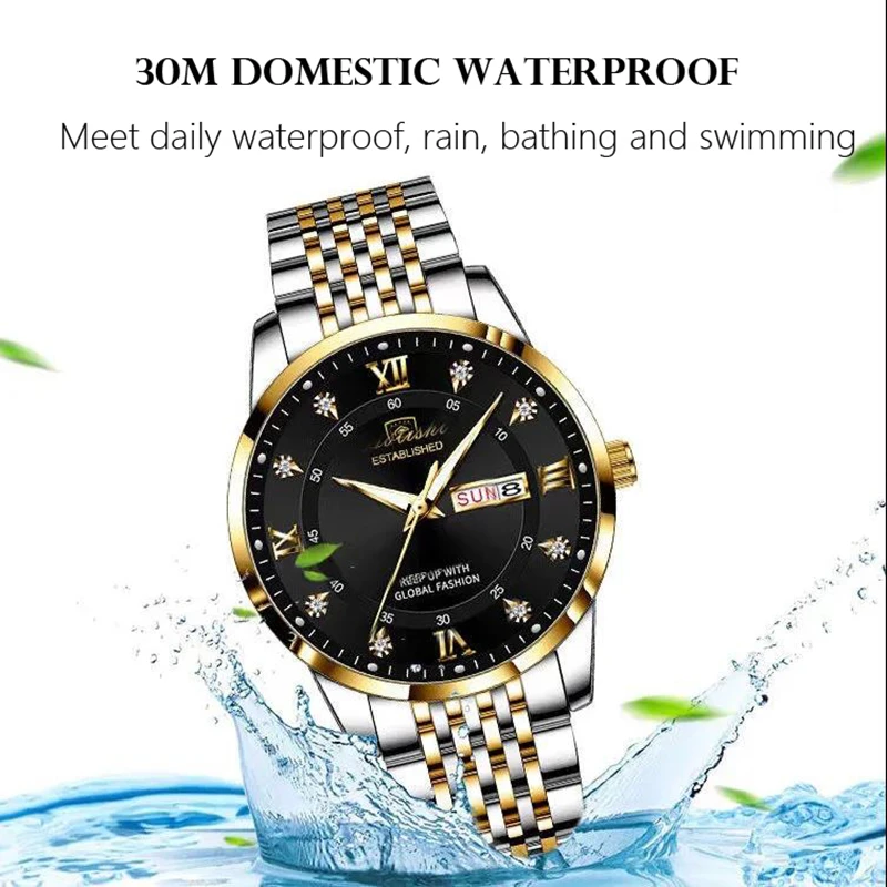 POEDAGAR Top Brand Luxury Man Wristwatch Waterproof Luminous Date Week Men Watches Stainless Steel Quartz Men\'s Watch Male reloj