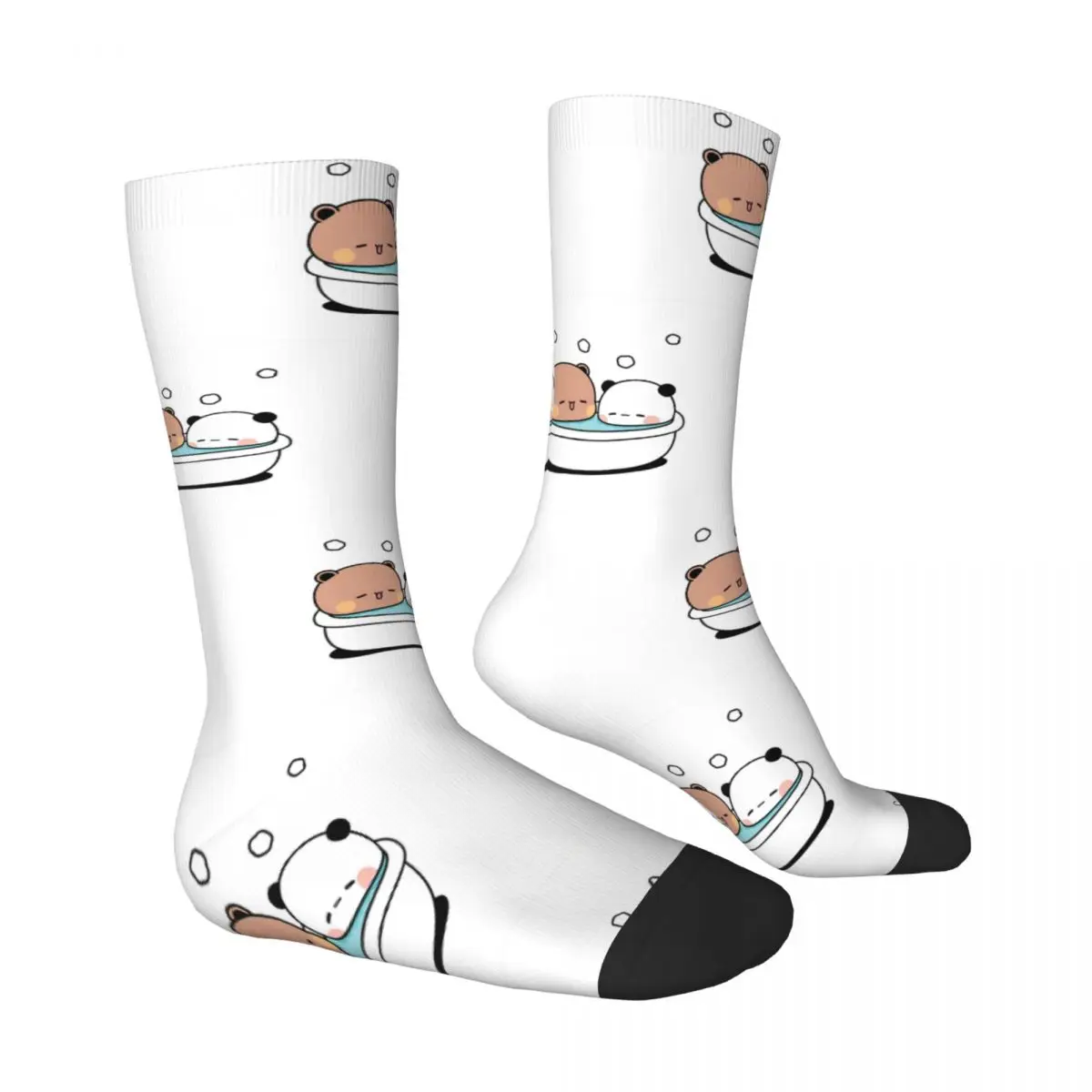 Funny Crazy Sock for Men Bear And Panda Bath Hip Hop Vintage Bubu Dudu Cartoon Happy Pattern Printed Boys Crew Sock Novelty Gift