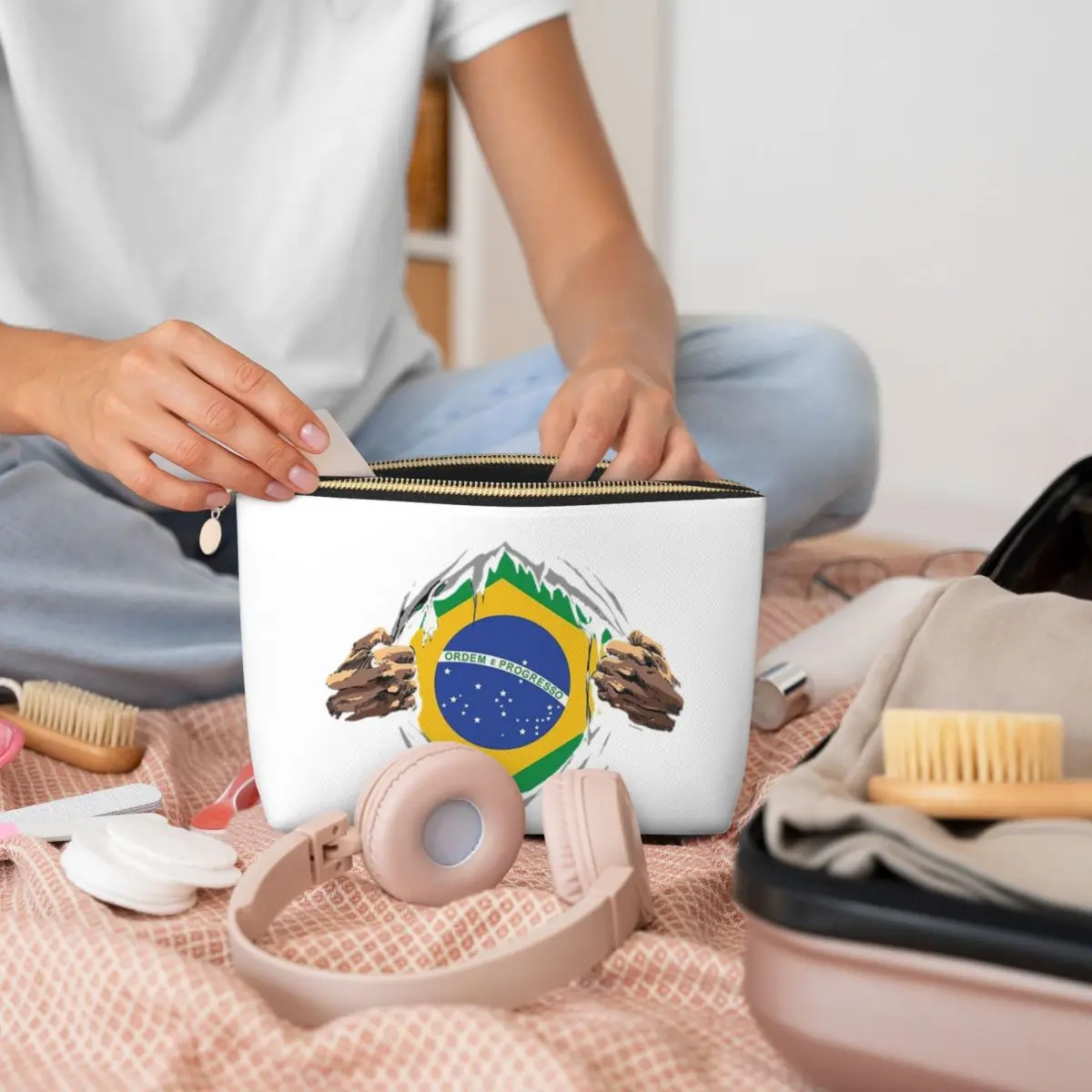 Sac à cosmétiques drapeau National du brésil pour femmes, pochette de rangement de maquillage de voyage, boîte de rangement de toilette, Kit Dopp