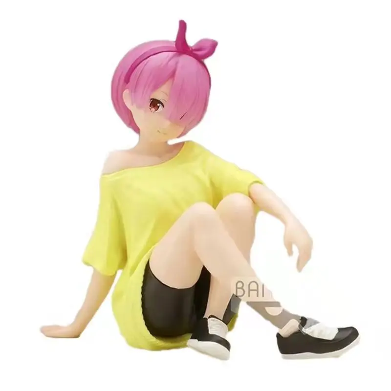 Bandai Banpresto Re Zero Ram Relax Time Training Style Anime Action Figures Sitting Pose PVC Statue Collection Toys Display