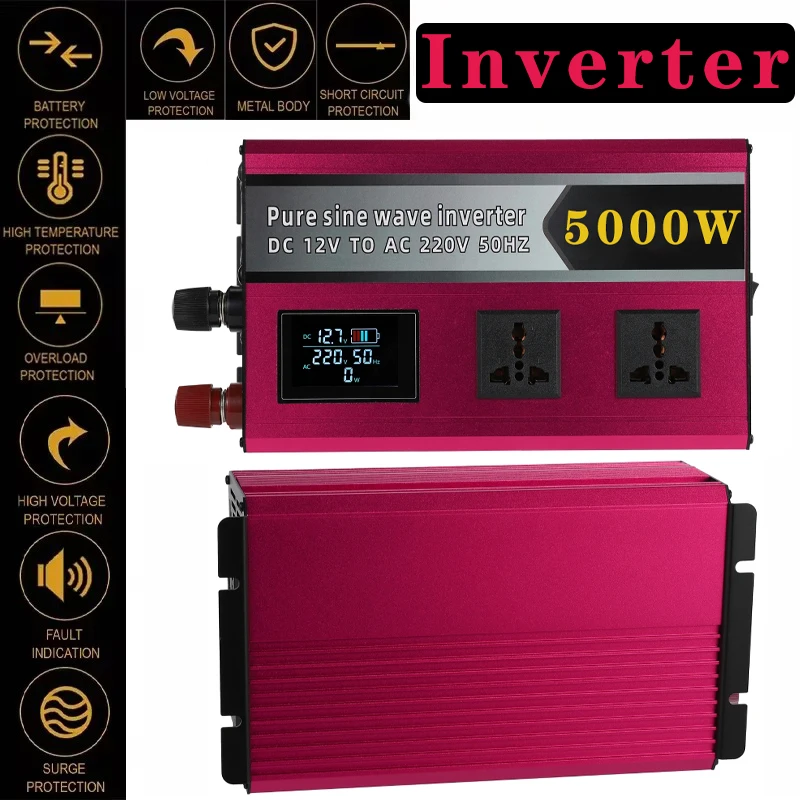 

5000W Pure Sine Wave Inverter DC 12V To AC 110V Converter Car Solar Energy LED Display High Power Inverters Voltage Converters