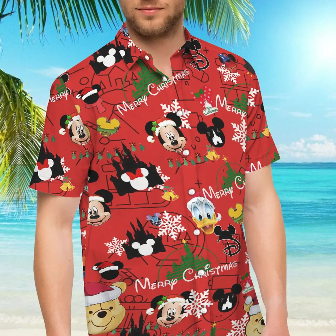 New Mickey Mouse Christmas Hawaiian Shirts Men\'s Casual Beach Shirt Disney Hawaiian Shirt Kids Short Sleeve Button Up Shirt