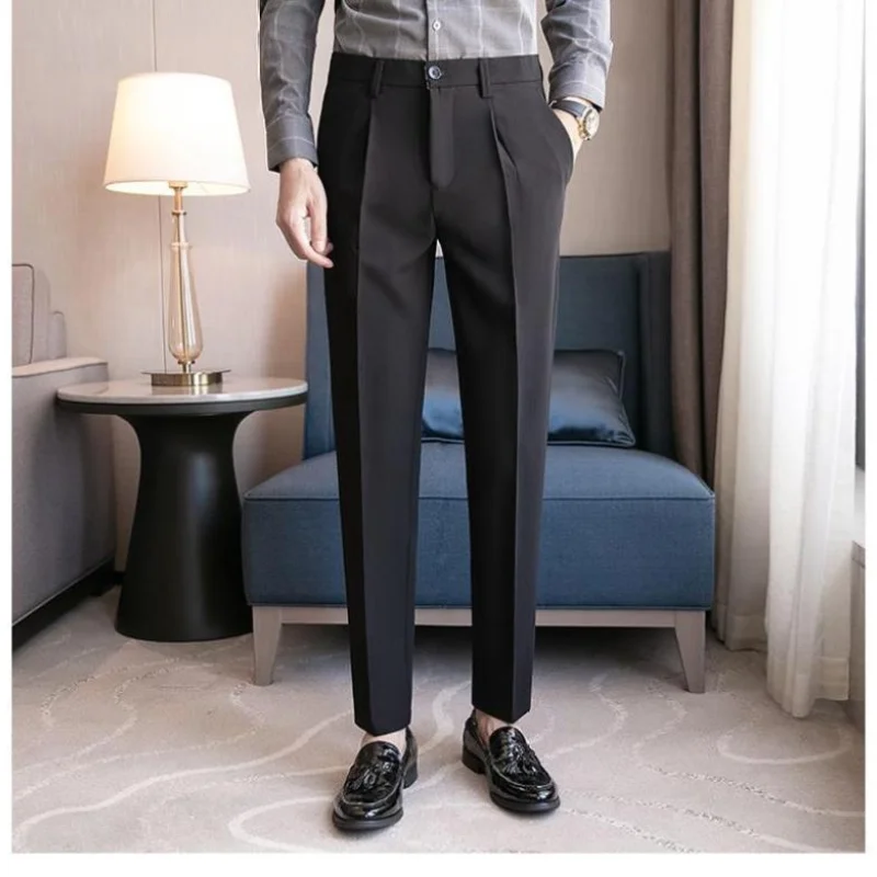 Frühling und Herbst Mode lässig Business koreanische Ausgabe britischen Stil hoch taillierte Slim Fit dunkel gestreifte kurze Anzug hose