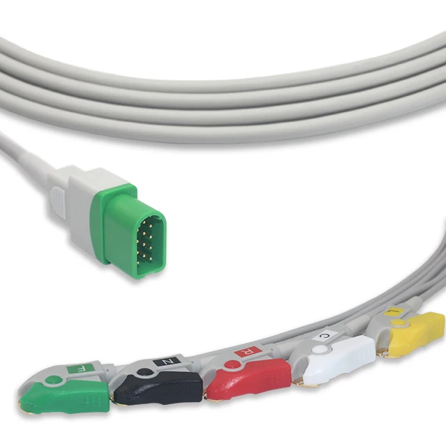V12/21 compatibele IEC 12 Pin Clip-on 5 Lead ECG Monitoring Cable