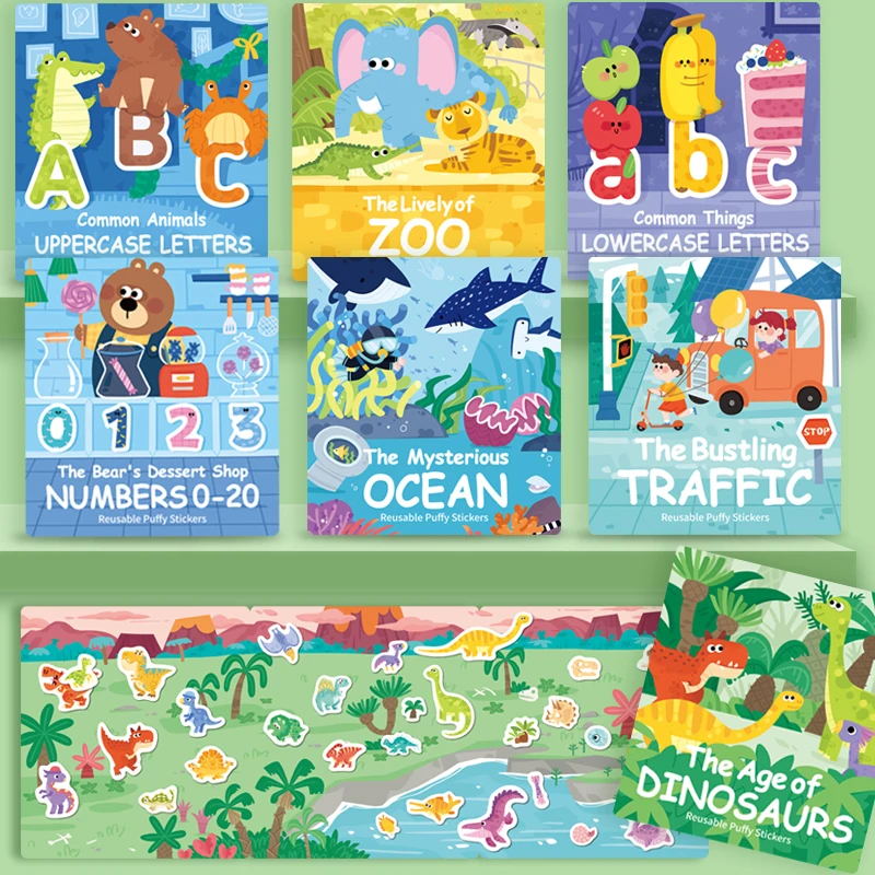 Children Reusable Bubble Sticker Book DIY Scene Sticker Toy Cartoon Animal Sticker Kids Portable Quiet Busy Paste Book Toy Gifts