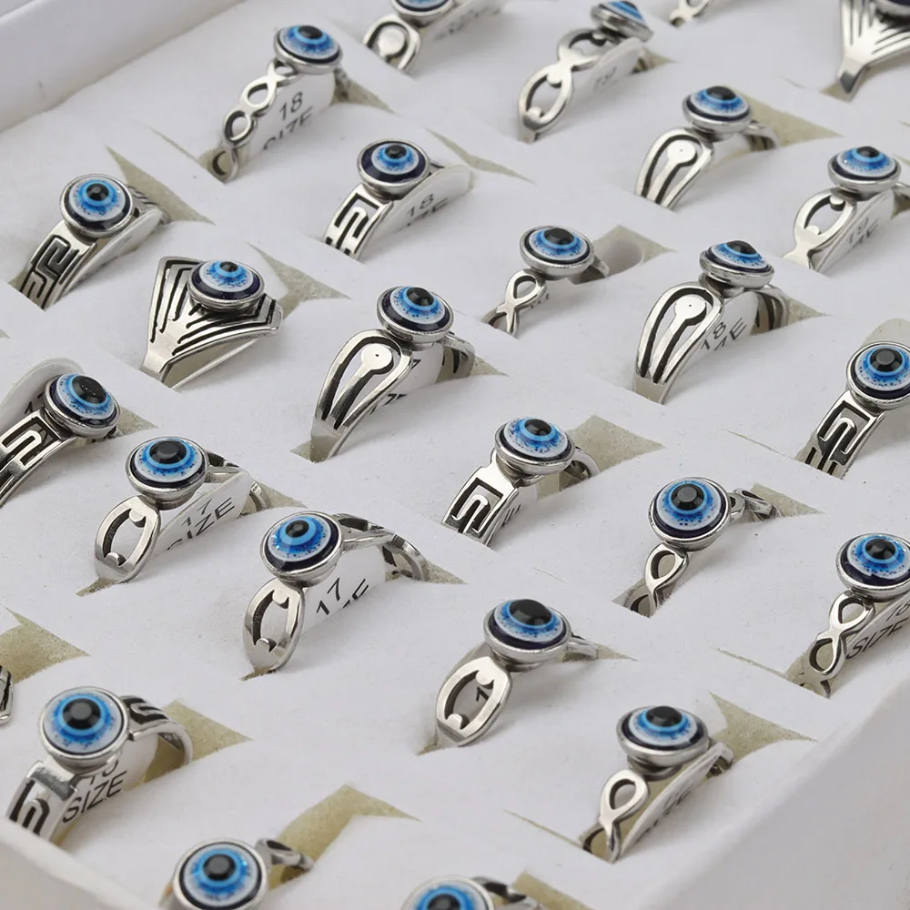24 Teile/los Klassische Punk Teufel Auge Edelstahl Blue Eye Ring Großhandel Modische Rock Party Schmuck Geschenk – Detail 4