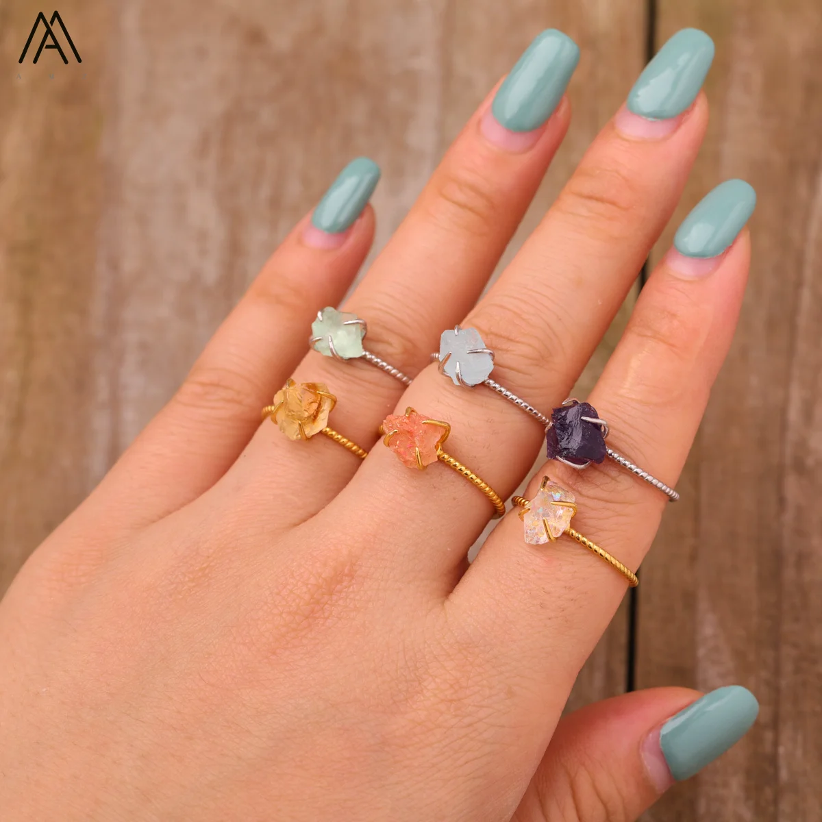 Classic Women Labradorite Stone Claw Finger Rings Exquisite Women Citrine Amethyst Crystal Adjustable Ring Fashion Jewelry Gifts