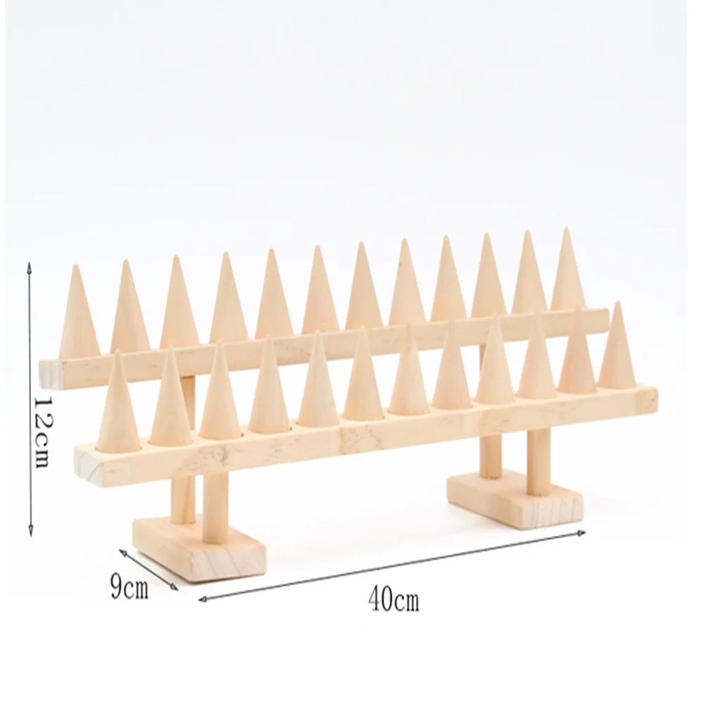 Wood Cone Ring Display Holder Jewelry Display Stand  Ring Showcase Storage Tray For Counter Shows Wooden Base Shop Decor