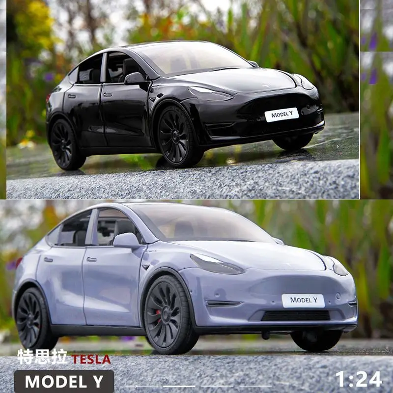 1:24 Simulation Tesla Y Alloy Car Model Sound And Light Pull Back Toy Car New Energy Electric Car Boy Collection Decoration Gift