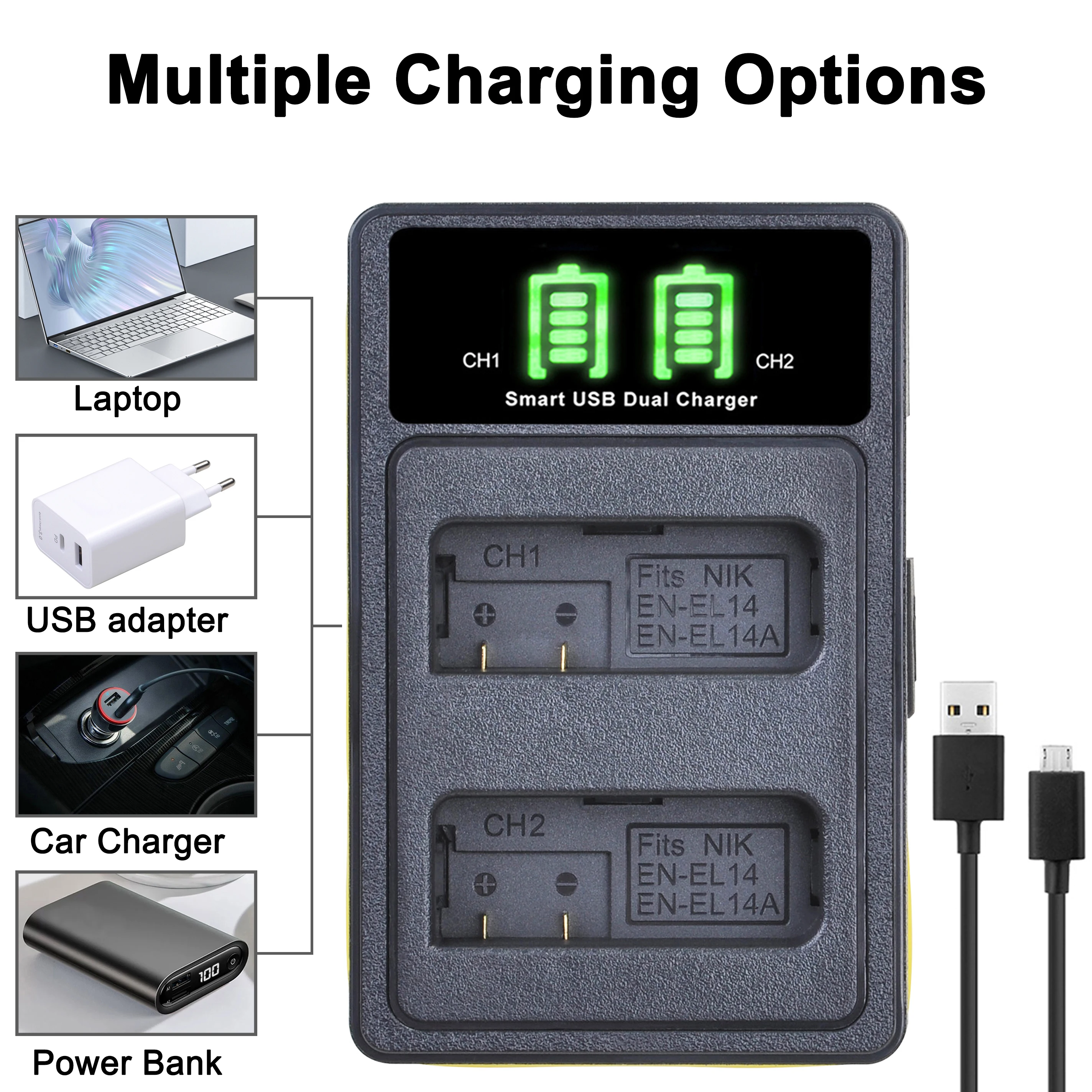 1500mAh EN-EL14 EN EL14 EN-EL14a Battery + LCD Dual Charger for Nikon P7800,P7100,D3400,D5500,D5300,D5200,D3200,D3300,MH-24