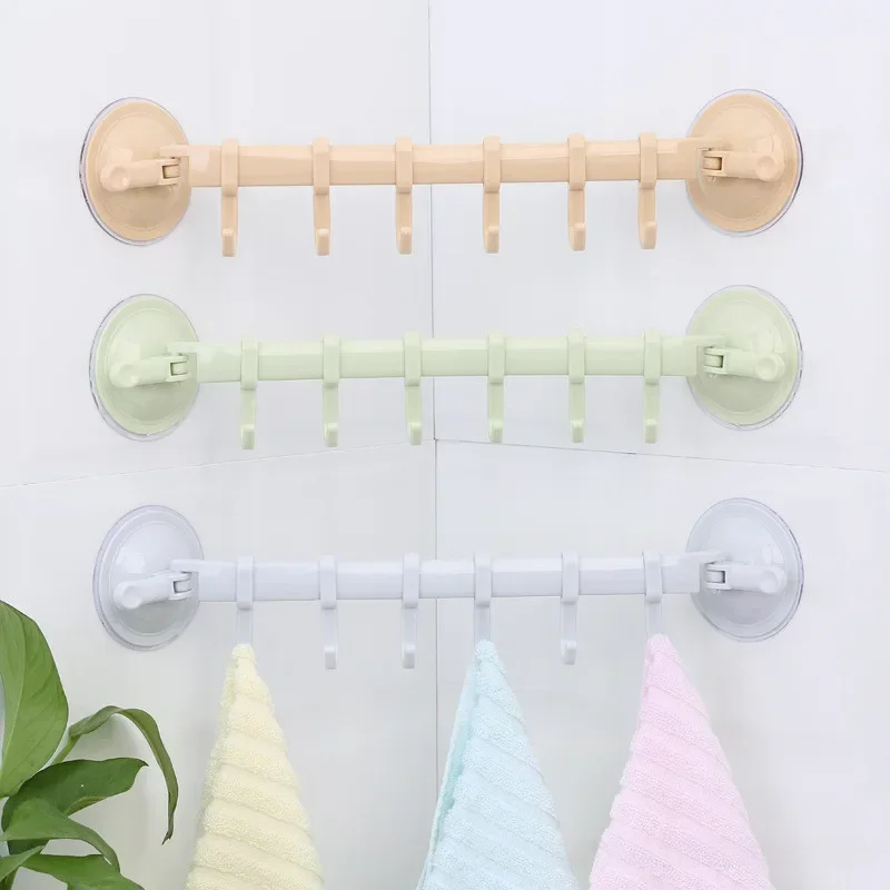 Wall-mounted Kitchen Hooks Suction Cup 6 Hooks Strong Adhesive Hook Bathroom Corner Nail-free Seamless Rack Hanger Hook Shelves